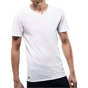 NEW LACOSTE men's essentials 3-pack slim fit v-neck t-shirts in white